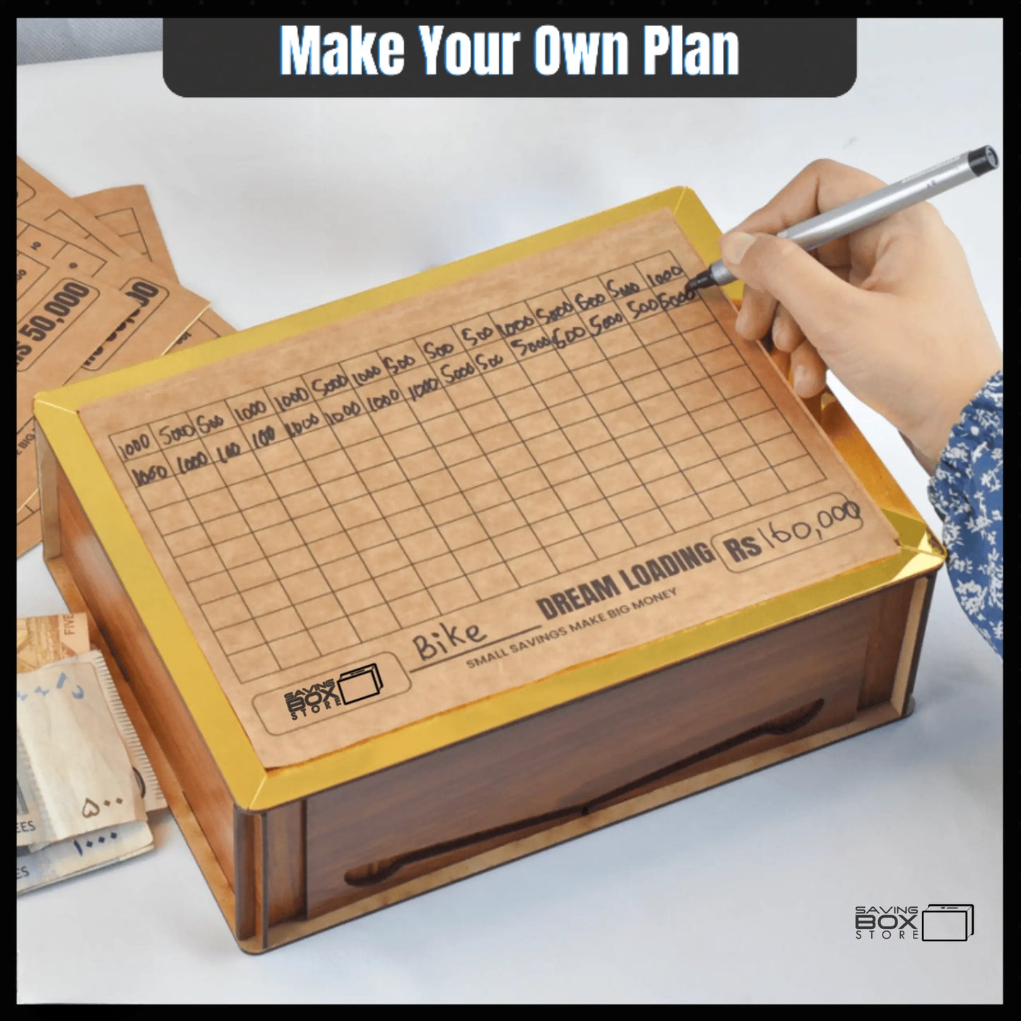 All in 1 – Reusable Wooden Money Saving Box (Openable)