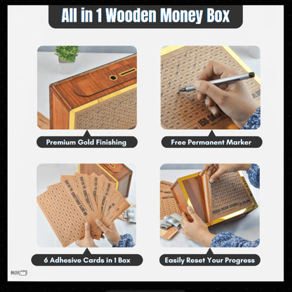All in 1 – Reusable Wooden Money Saving Box (Openable)
